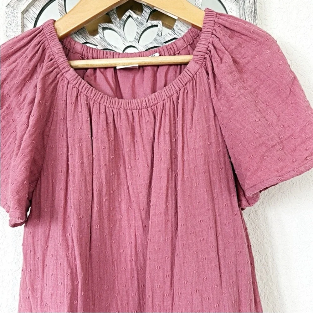 GAP • Girls S Rose Pink Swiss Dot Flutter Sleeve Tiered Cottagecore Dress